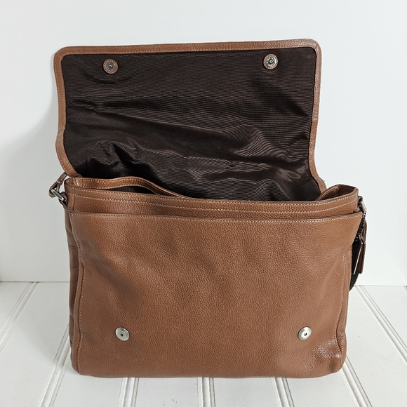Coach Transatlantic Messenger Bag Brown Pebbled Leather Unisex Crossbody - Picture 10 of 16